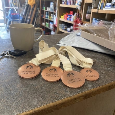 Custom tournament medals — customer photo